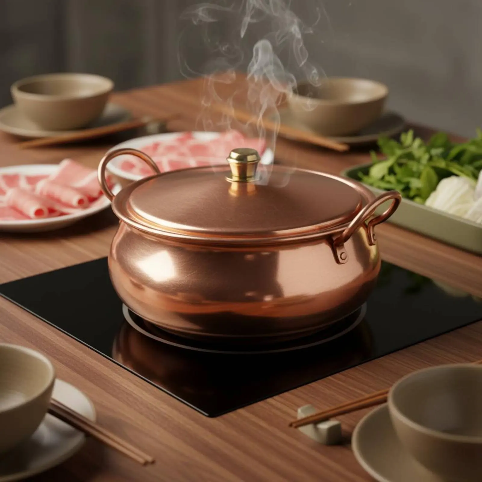 

Copper Stockpot with Lid Long-Lasting Shabu-Shabu Pot Kitchenware Comfortable Handles for Restaurant