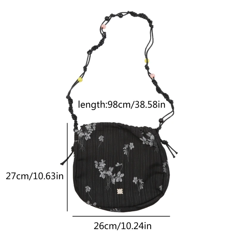 Old Small Crossbody Bag for Women Drawstring Messengers Bag Change Purse Small Handbag Wovens Beaded Shoulder Bag