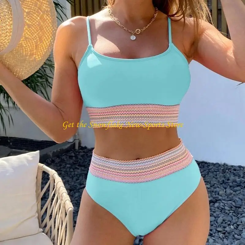 

E56D женский укороченный бикини с высокой талией и контролем живота, бразильский купальник, комплект из 2 предметов, комплекты с