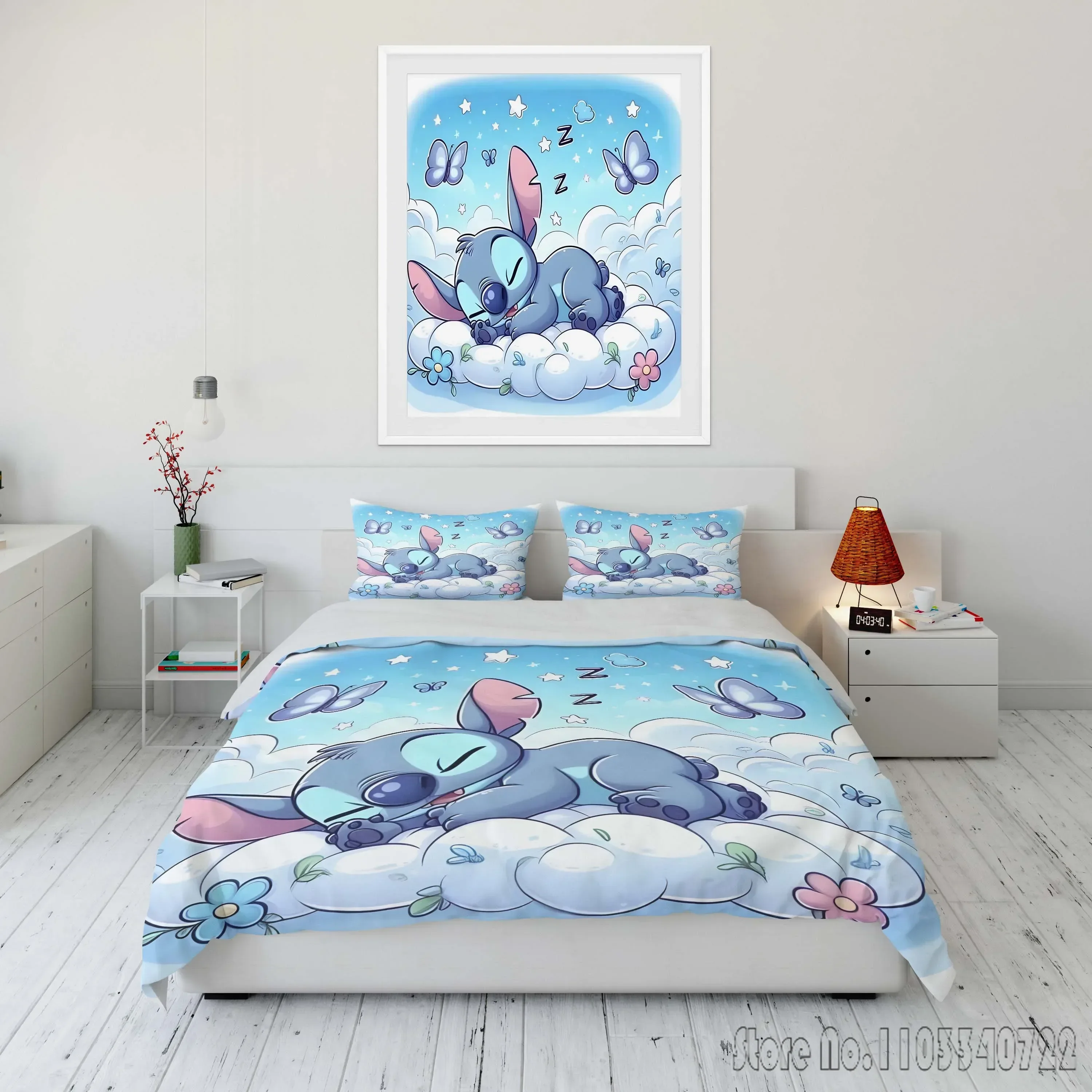 Disney Stitch dicetak Set seprai lembut penutup selimut 1 selimut penutup 2 sarung bantal dewasa dan anak-anak Set seprai mewah