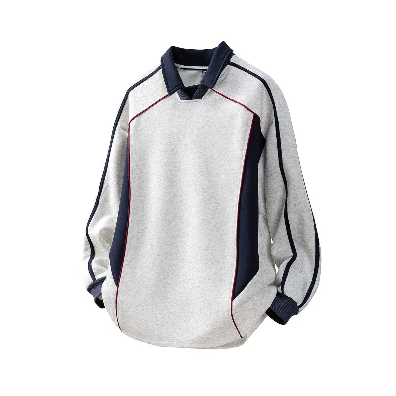 2025 Contrast Paneled Hip Hop Sweatshirts for Men Stylish Street Menswear Lapel Collar Long Sleeve Sweatshirt Casual Pullover