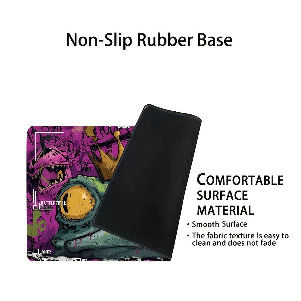 Doodle Frog King AntiSlip Rubber Collectible Card Game Pad Area Card Layout Design - Compatible with TCG/CCG Desktop Game Tables
