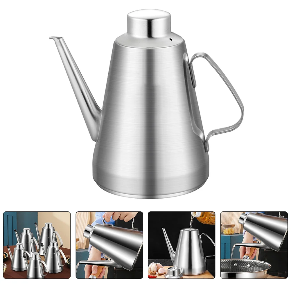 

Grease Container Stainless Steel Oil Dispenser Bottle Practical Kitchen Oil Pot with Handle Filter for Vinegar Sauce Storage