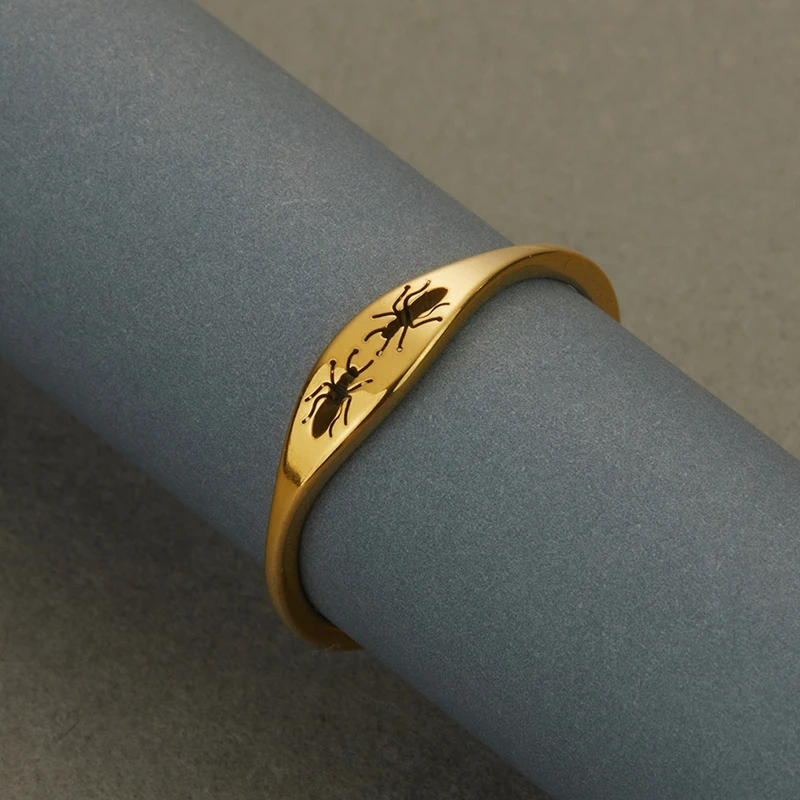 Kinitial Stainless Steel Ant Pattern Ring For Men Women Wedding Delicate Band Ring Punk Animal Jewelry