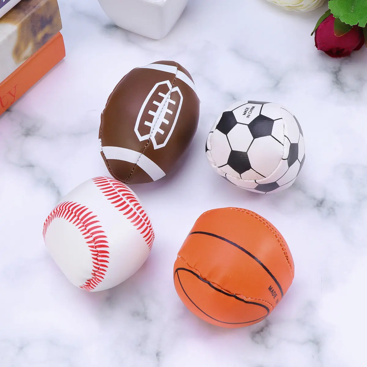 4Pcs Balls Assorted PVC Basketball Football Rugby Baseball Set Kids Stress Relief Grip Dexterity Training