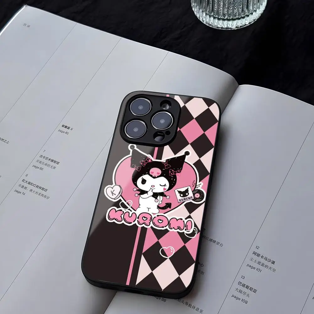 Sanrio Kuromi Happy Phone Case Tempered Glass For iPhone 13 14 16 12 15 11 Pro XS Max Plus Mini X XR SE2020 Coque