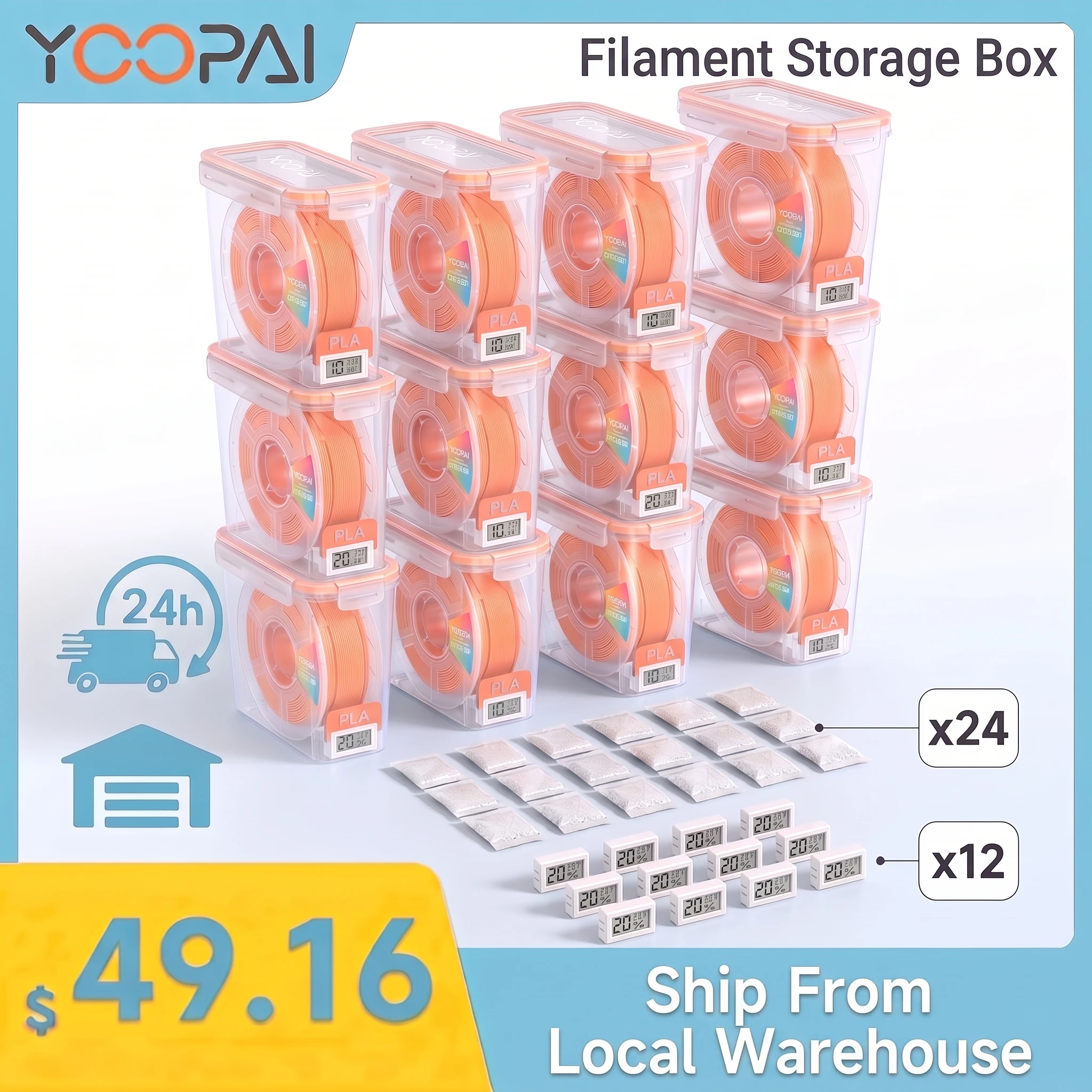 YOOPAI 3D Filament Storage Box Storage Container Airtight Dustproof Moisture-Proof Dry Container Put Thermo-Hygrometer Slot