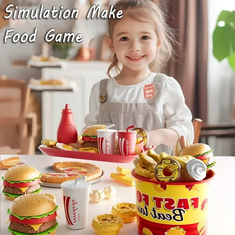 Kid Keuken Speelgoedset Simulatie Maken Hamburger Pizza Frieten Fantasiespel Voedsel Koken Snijspel Montessori Interactief Speelgoed Cadeau