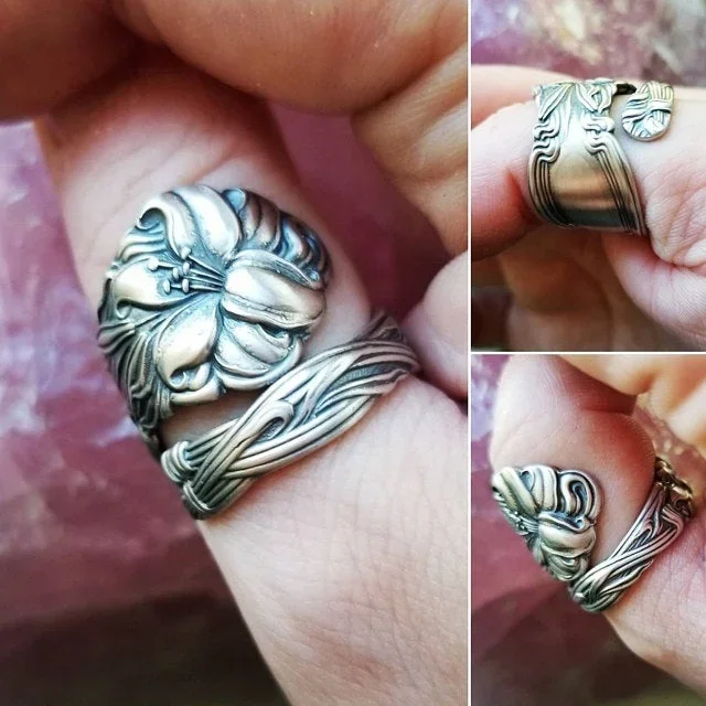 Spoon Ring,  Tiger Lily Ring,  Stargazer Lily,  Victorian Era Floral Ring, Gift For Her, Ring Size 5-11