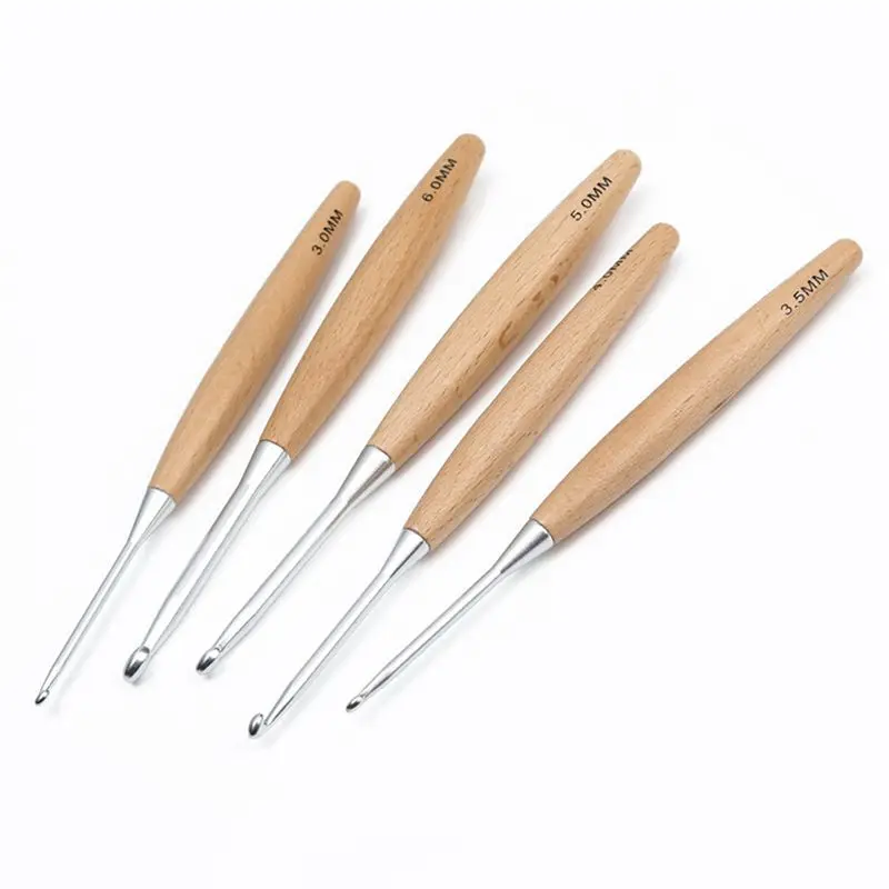 M12K-40Pcs Wood Crochet Hooks 3.0Mm-6.5Mm, Ergonomic Handle Crochet Hooks Set