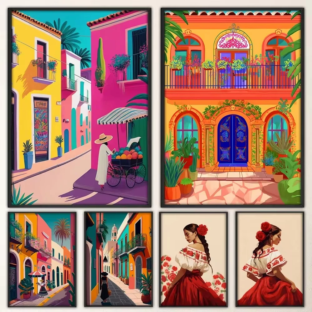 Кактус мексиканский художественный плакат, красивый плакат, Настенная Наклейка для гостиной, бара, винтажная декоративная картина на холсте