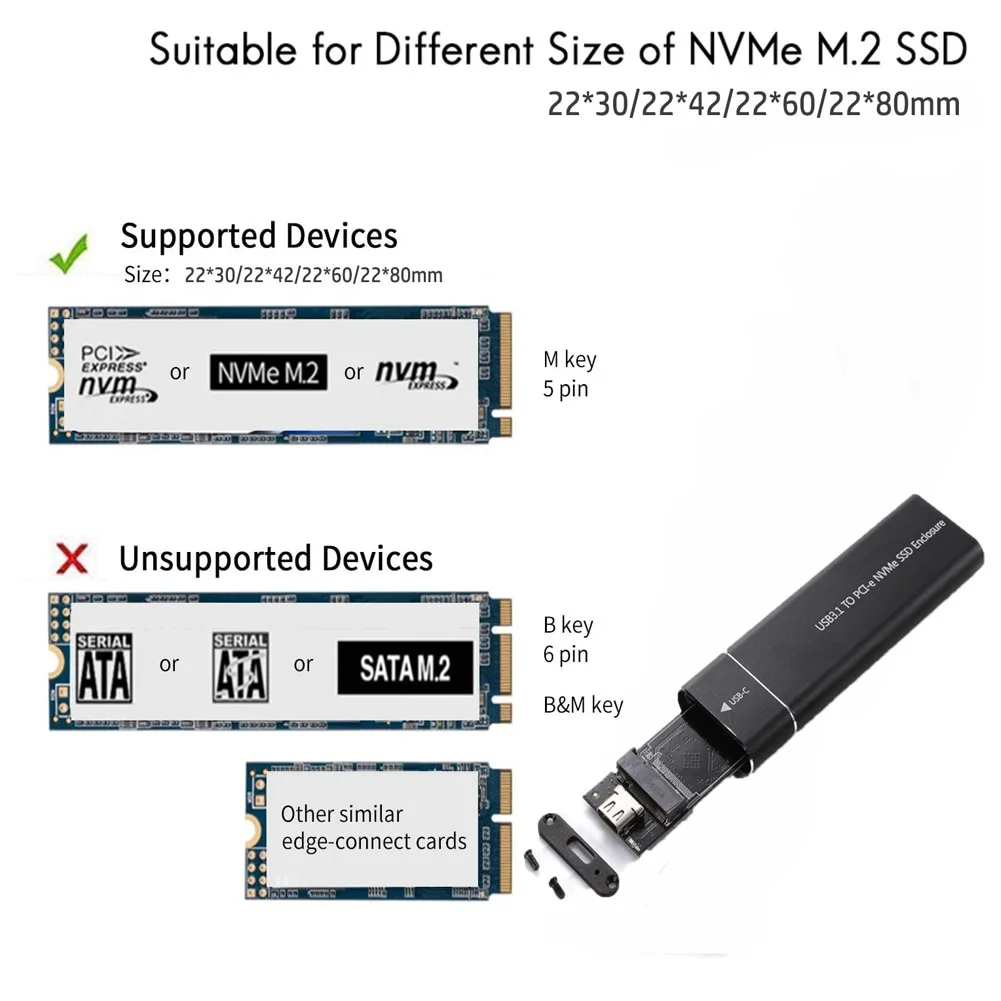 Lenovo NVMe M.2 SSD carcasa NVMe NGFF 10Gbps PCIe M.2 SSD portátil USB 3.1Gen2 adaptador externo para Mac PC caja de disco duro