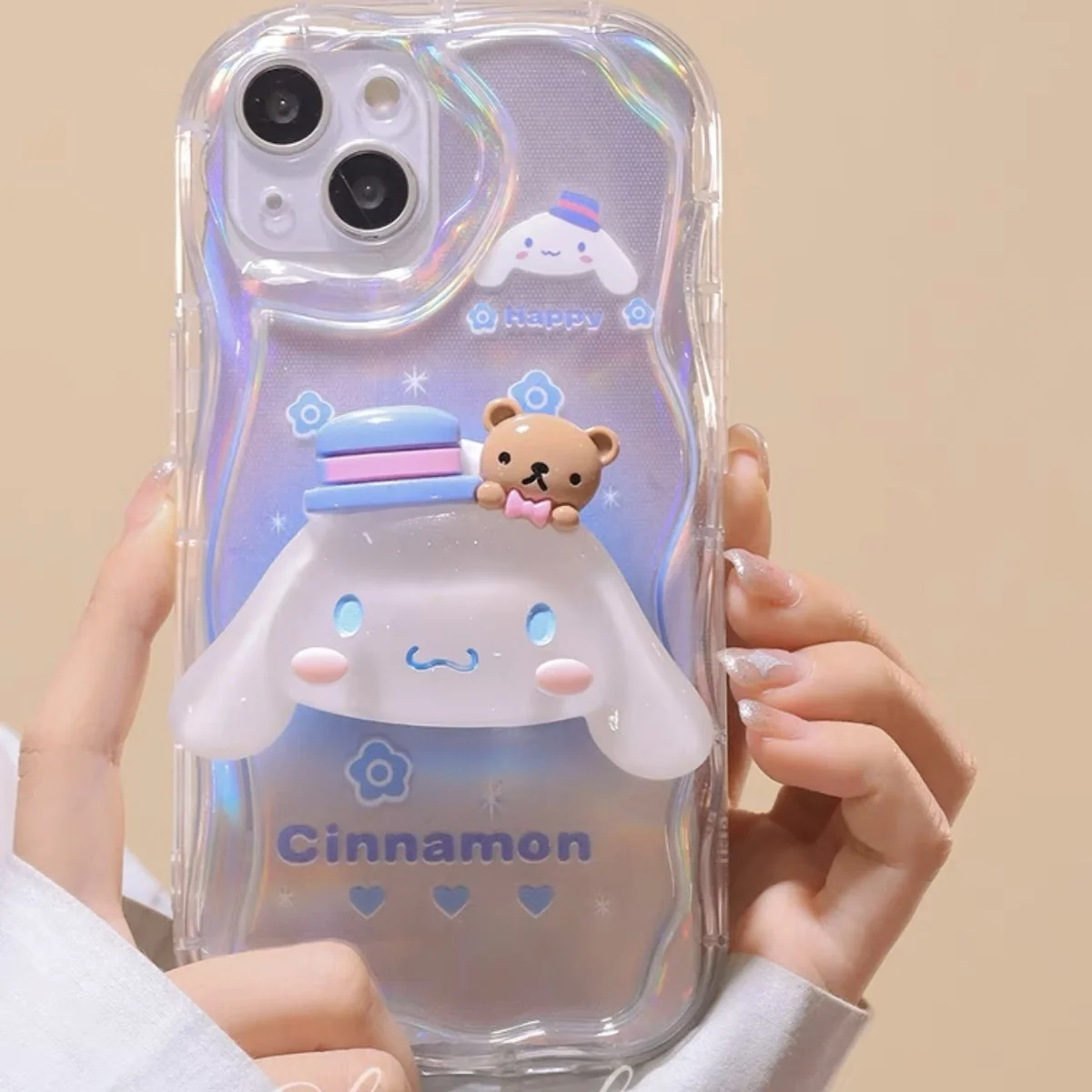 3D Sanrio Melody Cinnamoroll Pom Purin Phone Case For Iphone 11 12 13 14 15 Pro Max Mini X Xs Xr 7 8 Plus SE Transparent Cover