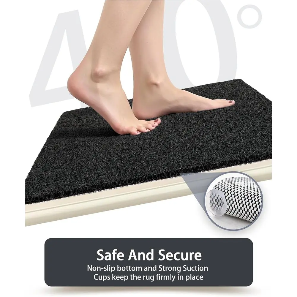 سجادة استحمام مضادة للانزلاق مقاس 17 × 30 بوصة مع أكواب شفط، ومنظف قدم الحمام، وتصميم سريع الجفاف لأرضيات الحمام المبللة (أسود) #5