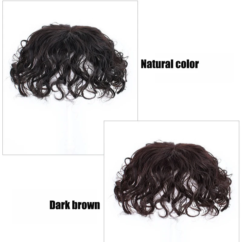 Natural Color/Dark Brown Human Hair Toppers For Women 3 Clips In Curly Topper Hairpieces For Hair Loss Volume Cover Grey Hair