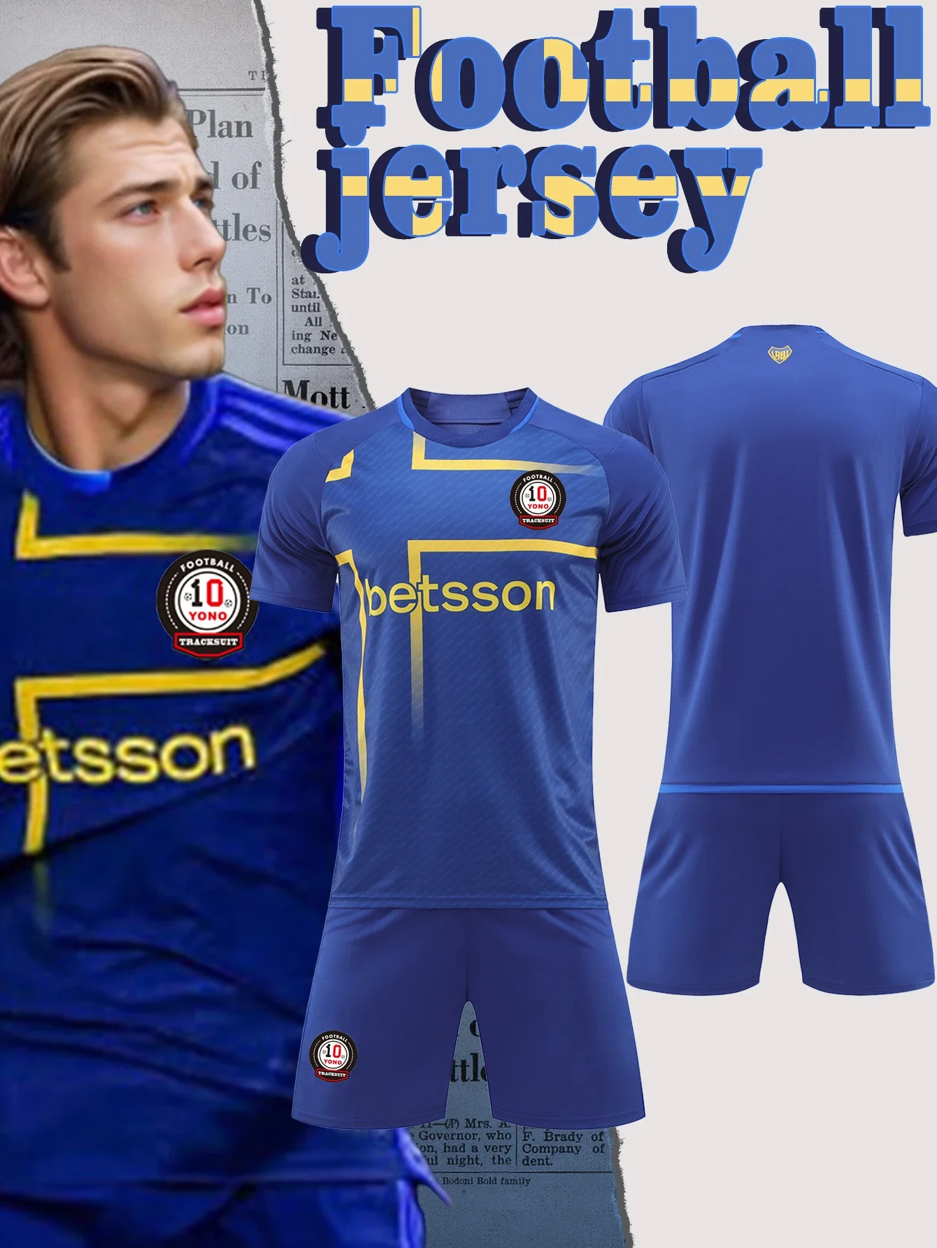 

Men's Casual Sports Football Uniform round Neck Top with Fashionable Breathable Shorts Comfortable Football Suit Set