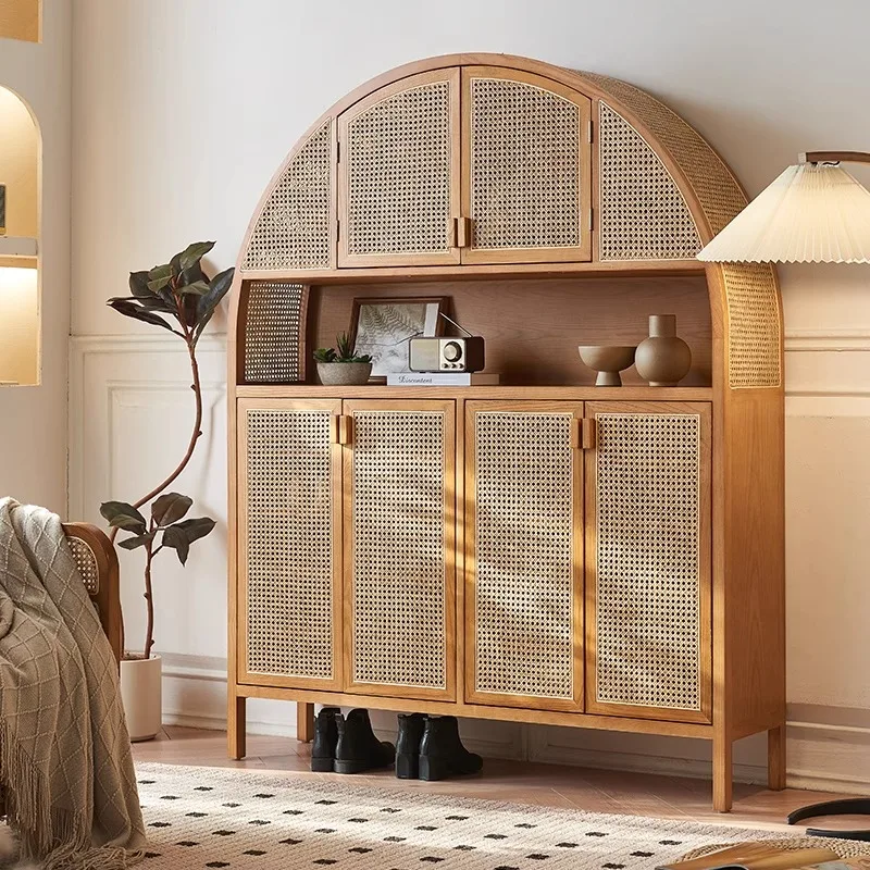 

Nordic solid wood shoe cabinet entry simple modern designer rattan entrance locker household storage side cabinet