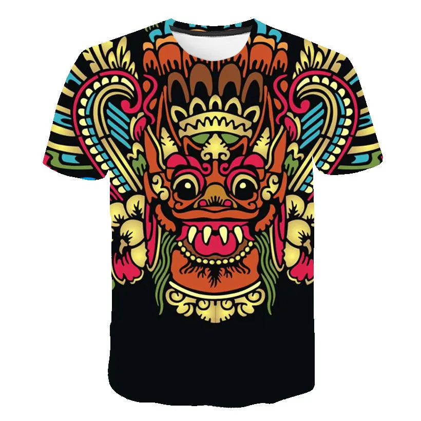 South America Ethnic Totem Feature Mask Harajuku Print Men\'s And Women\'s Crewneck Short Sleeve Street Hip-Hop T-shirt Top Summer