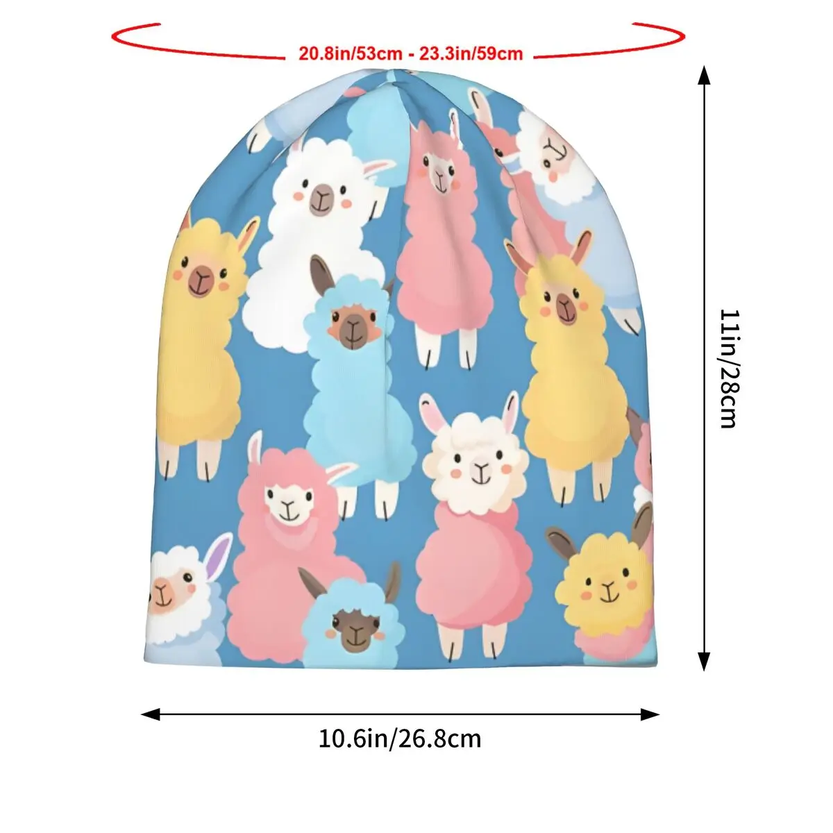 Cute Blue Cartoon Alpaca Pattern Bath Mat Men's Beanies Printed Chemotherapy Pile Outdoor Turban Breathable