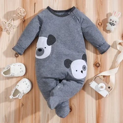 IURNXB Baby Boys Jumpsuit Footed Long Sleeve Overall Newborn Outfit Cute Dog Printed Pajamas Infant Romper Spring Autumn 0-18M