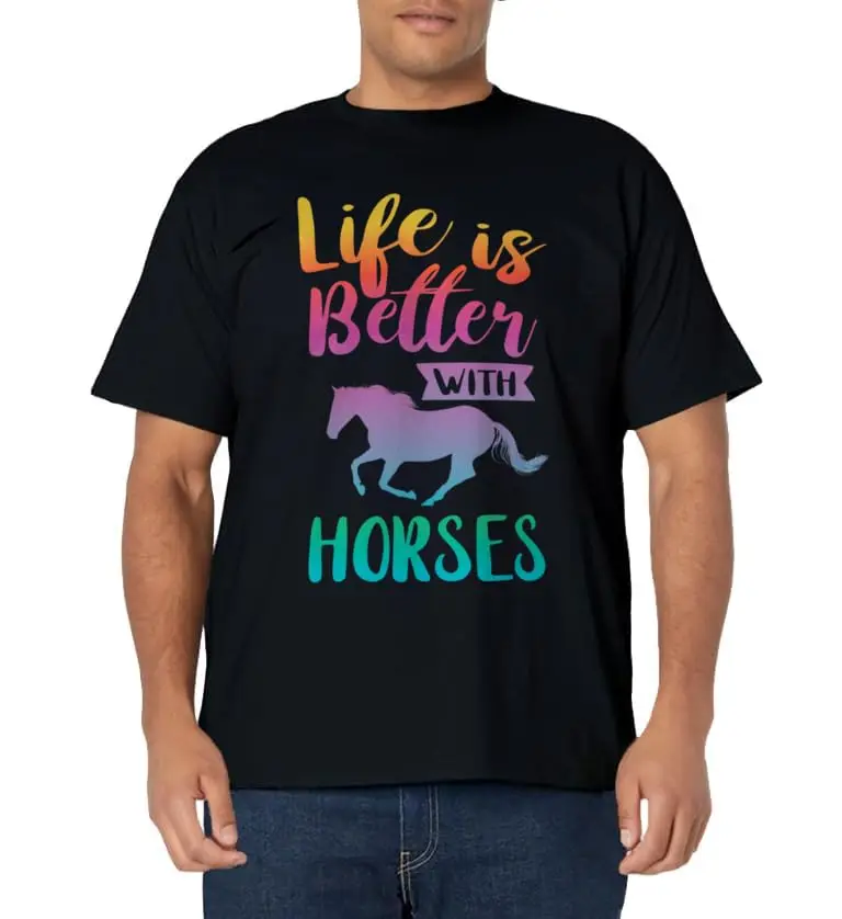 Cute Life Is Better With Horses Horseback Riding Classic Logo T Shirt and Stickers, Unisex Adult T Shirt Collection