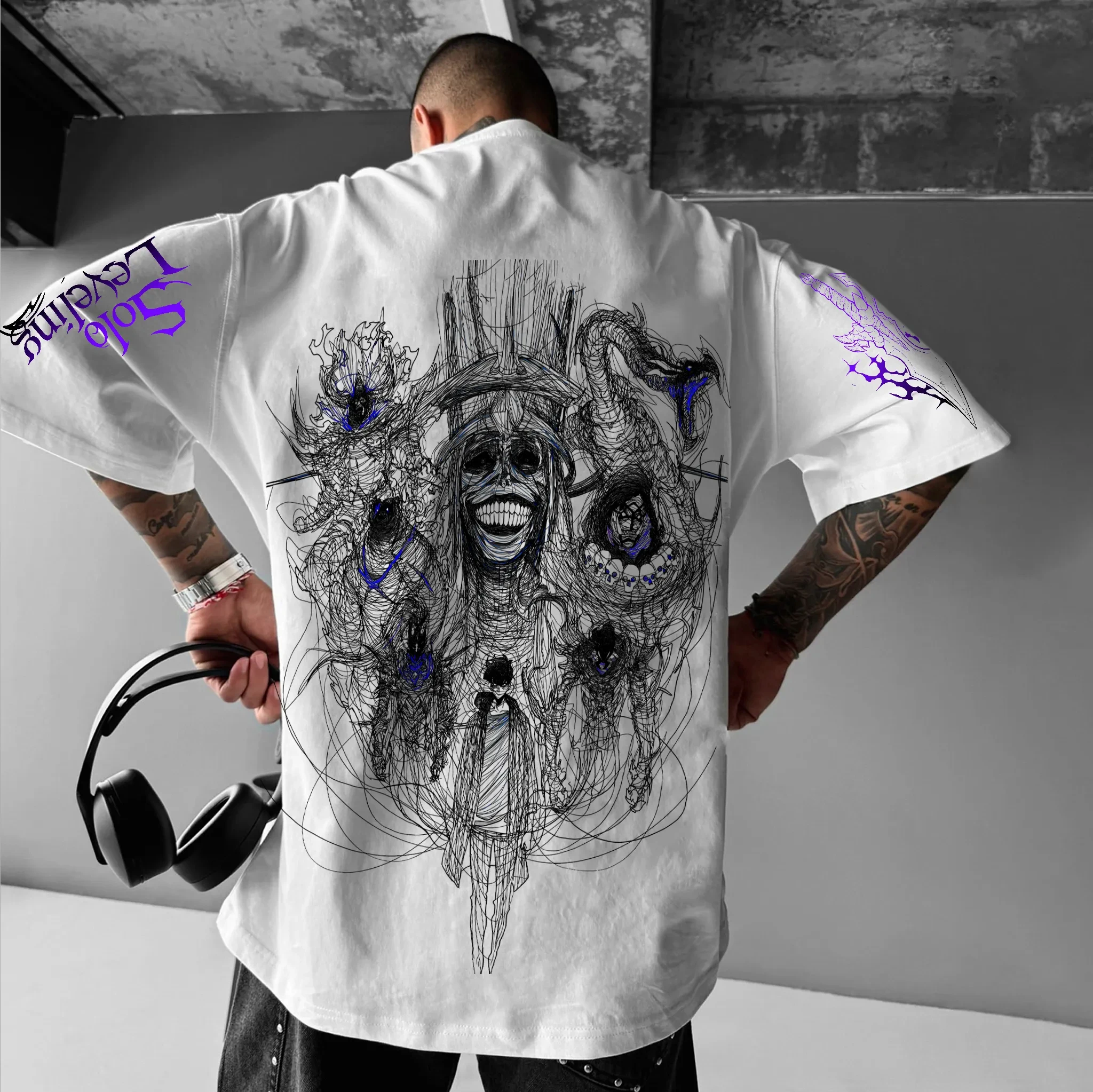 سولو التسوية أنيمي الطرفية تي شيرت 2026 الرجال والنساء الصيف جديد Harajuku كبير عصري Y2K عادية فضفاض الوالدين والطفل