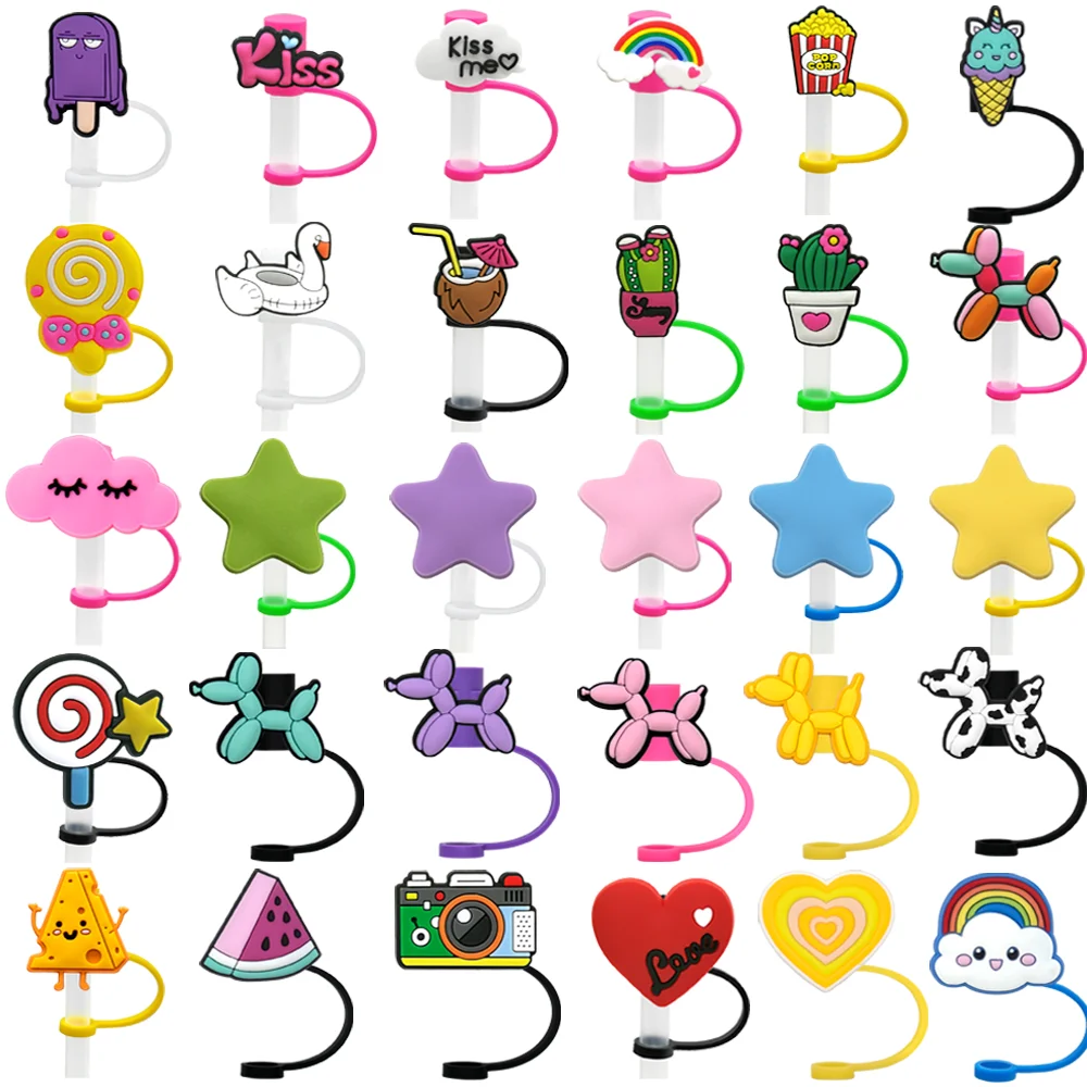 1/30 قطعة غطاء القش سيليكون عادية غطاء بالون الكلب الملحقات ، 8 مللي متر ستار الحب القش توبر للكواب ، الغبار قوس قزح غطاء من القش