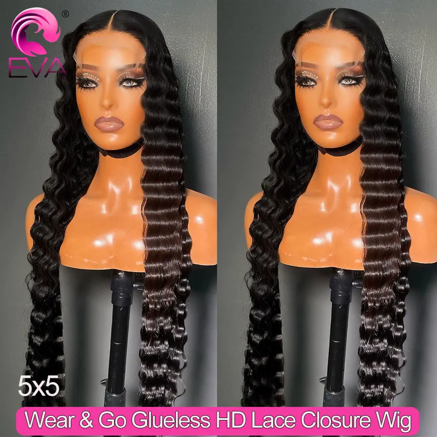 

Eva Glueless Wig Invisible 5x5 HD Lace Closure Wig 32 inch Melt Skins Human Hair Wigs Ready to Go Wigs For Woman 250% Deep Wigs