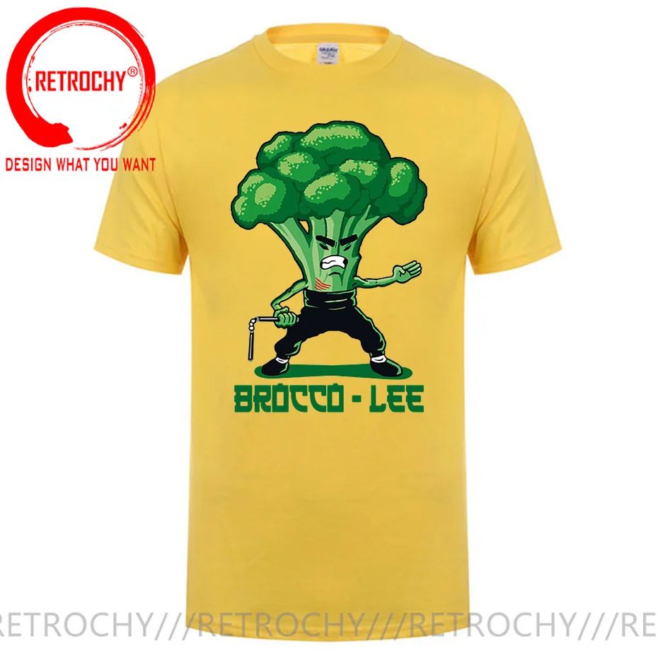 Novo anime brocco lee t camisa masculina engraçado vegetal com nunchucks camiseta paródia kung fu brucee lee t camisa jeet kune do t camisa