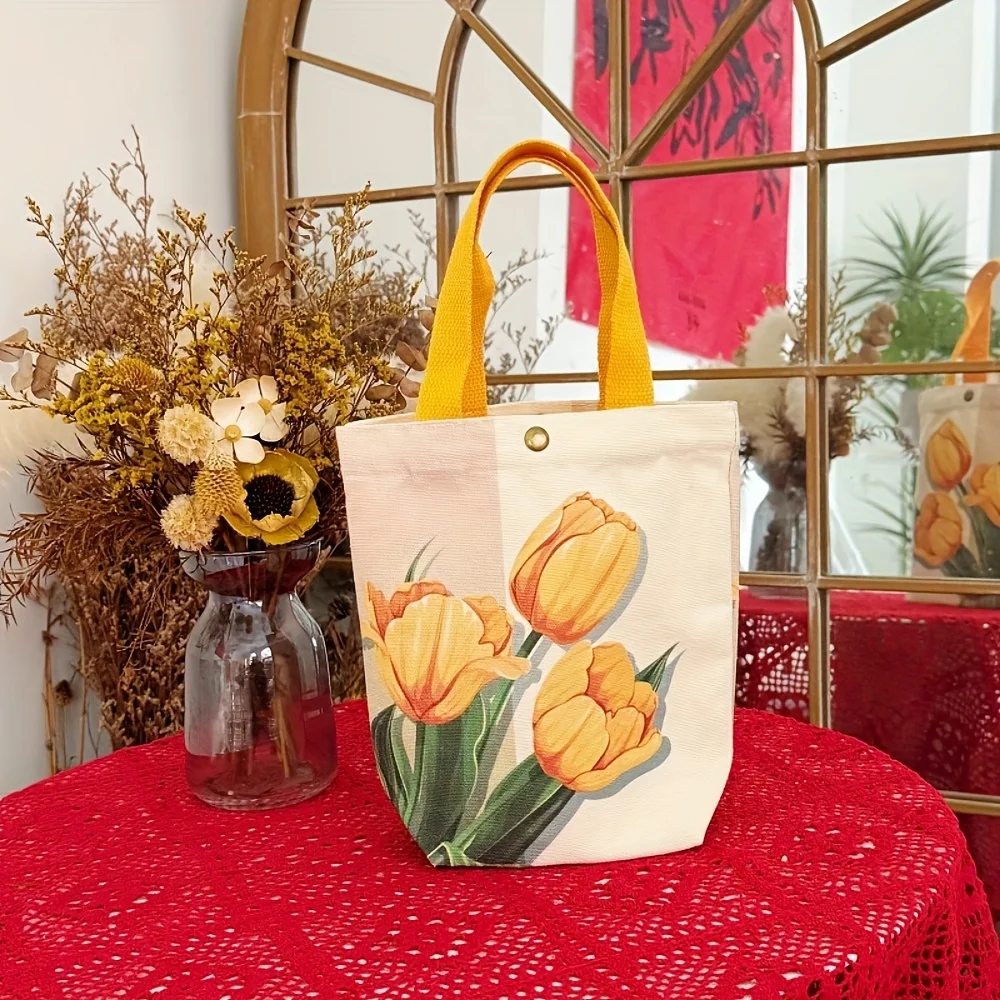 2025 nieuwe ins retro tulp bloem canvas tas casual schoudertas stoffen tas handtas