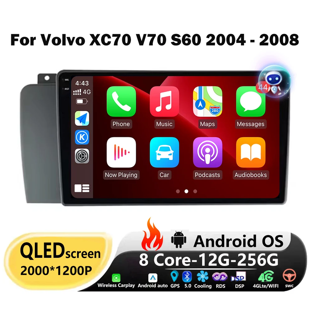 

9'' For Volvo XC70 V70 S60 2004-2008 Android 16 Auto Car Radio Multimedia player GPS Navigation Wireless Carplay DSP 360 Camera