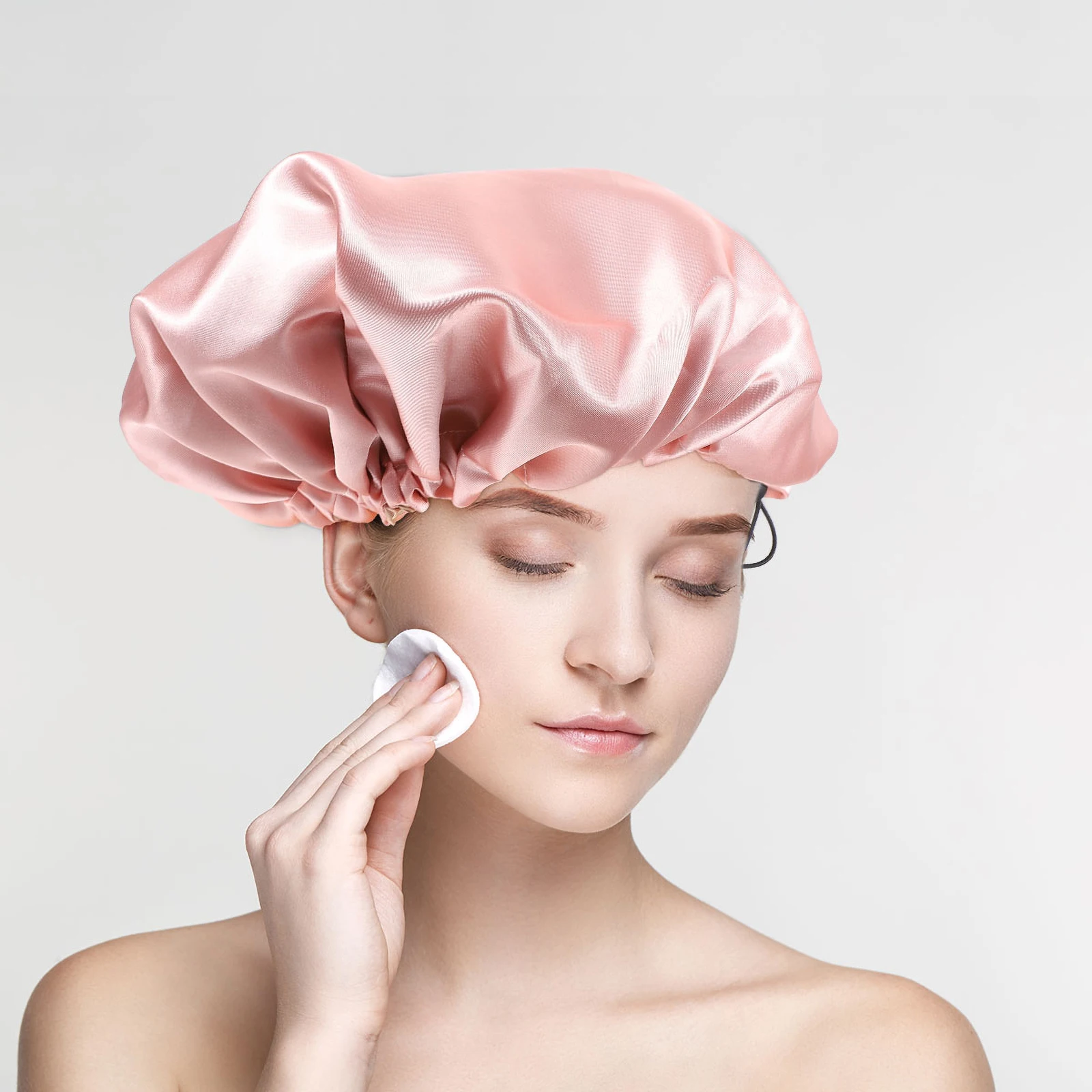 

3 Pcs Satin Sleep Hat Elastic Edge Comfortable Hair Bonnet Shower Cap Chemotherapy Bathing Caps Solid Color Reverse