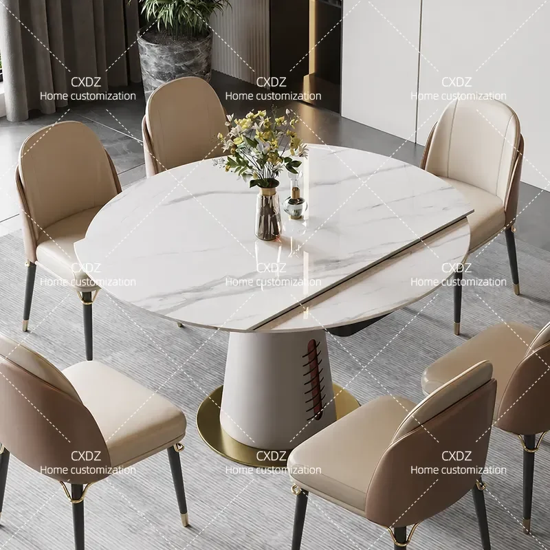 Modern Light Luxury Rock Slab Dining Table and Chairs Set Retractable Multi Functional Extendable Kitchen Furniture for Small
