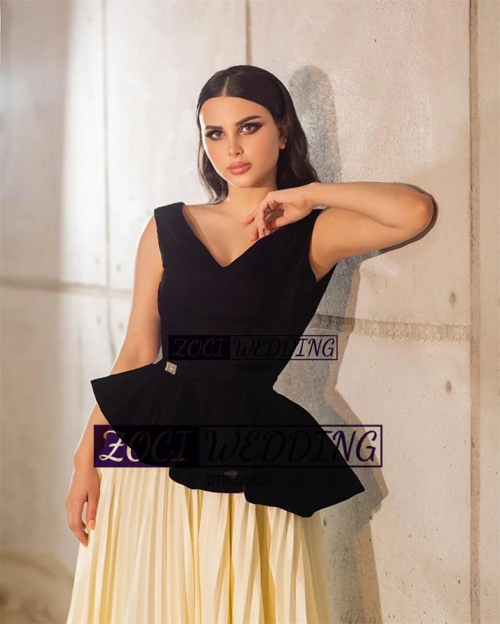 Zoci Velluto Scollo a V Abiti da ballo Pieghe in chiffon Aline Abiti da sera lunghi per occasioni speciali Abito da festa formale elegante aperto sul retro