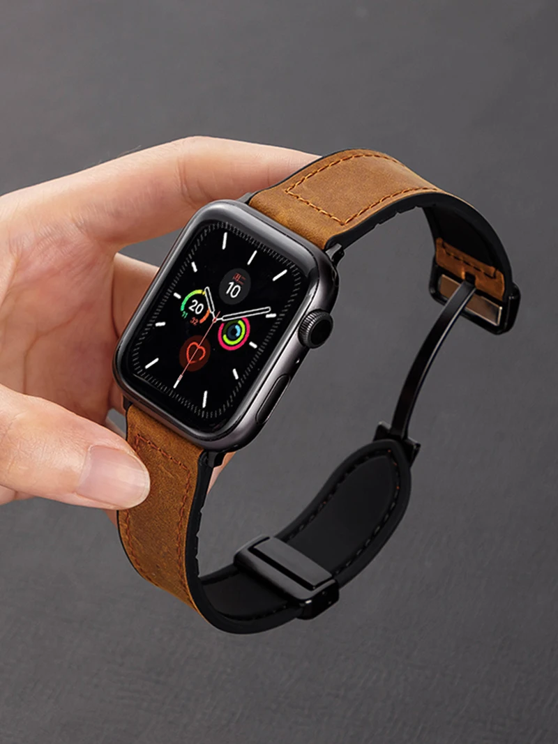 Leather Strap For Apple Watch 10 Band 46mm 42mm 44/49mm 45mm 41mm 40mm Silicone Loop Bracelet iWatch Ultra Series 9 8 7 SE 6 5 4