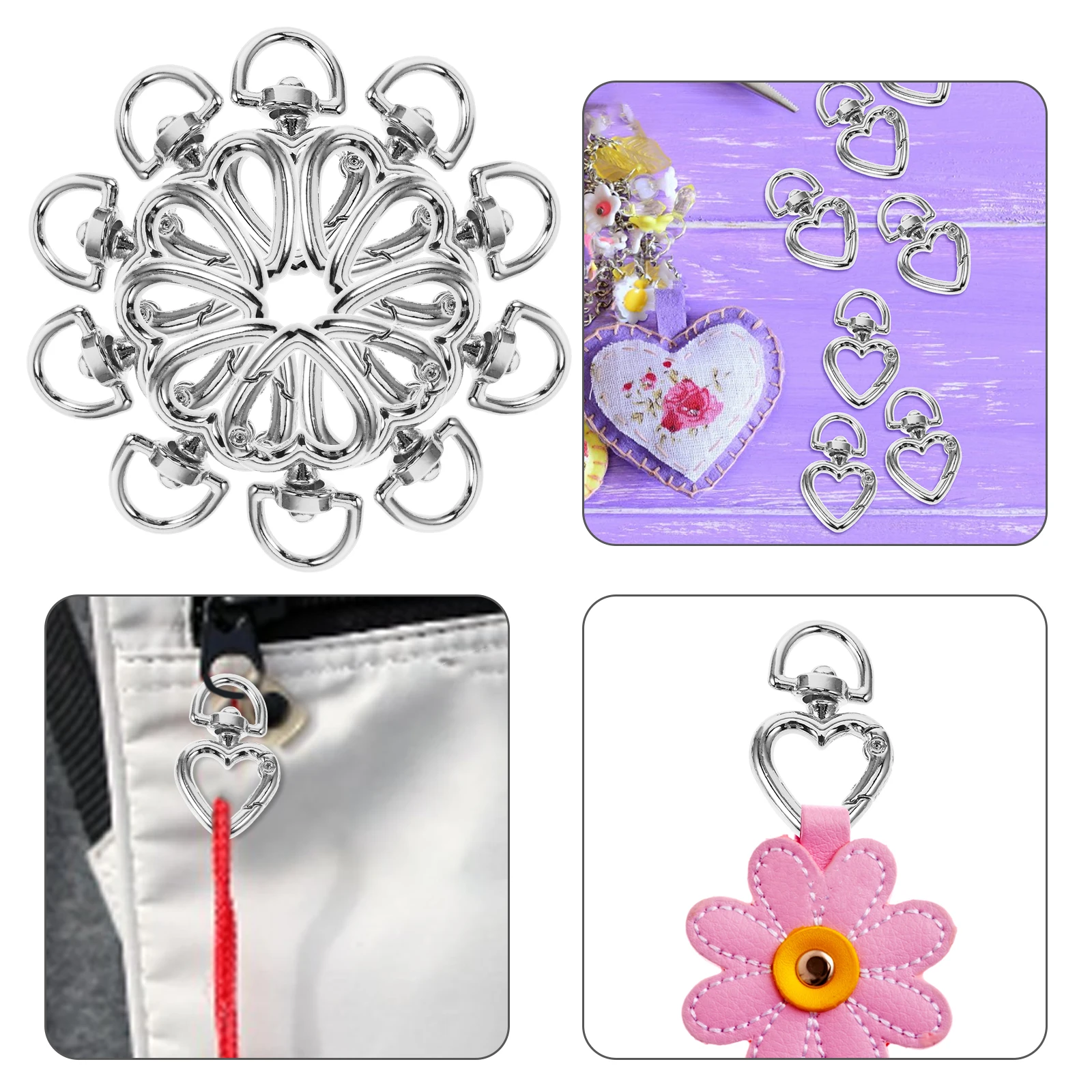 

10 Pcs Heart Shaped Keychains Spring Snap Clips D Shaped Bag Clasp Metal Keyring Buckle Craft Backpack Accessories
