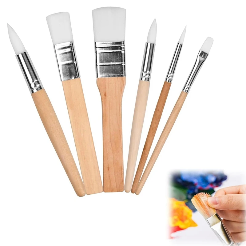 6 Piece Paint Brush Set, Artist Paint Brushes As Shown Wooden Paintbrushes For Acrylic Painting Painting Brushes Kit