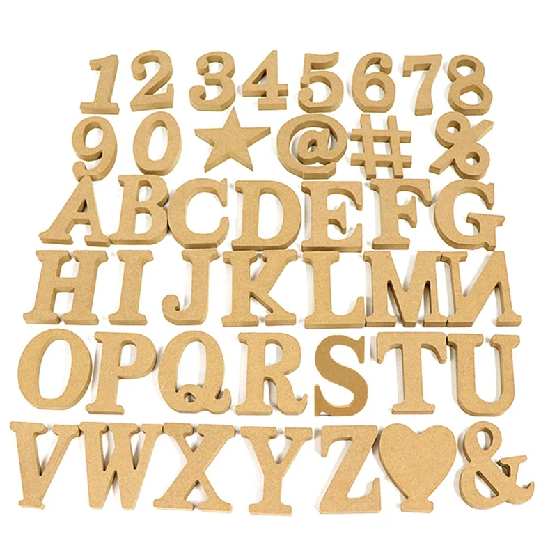 Top-43PCS Wood Letters, Unfinished Wood Letters Decorative Standing Letters Slices Sign Board Decoration For Craft Home