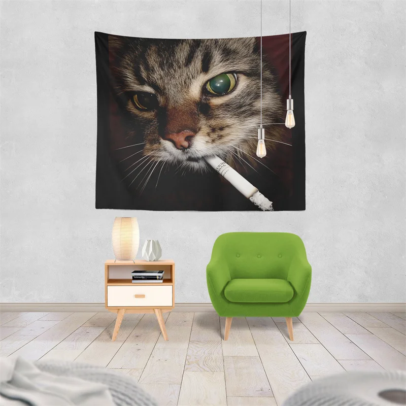 Gaslight Gatekeep Girlboss Funny Smoking Cat Meme Cigarette Kitty Gen Z Tapestry Wall Hanging Art for Bedroom Living Room Decor