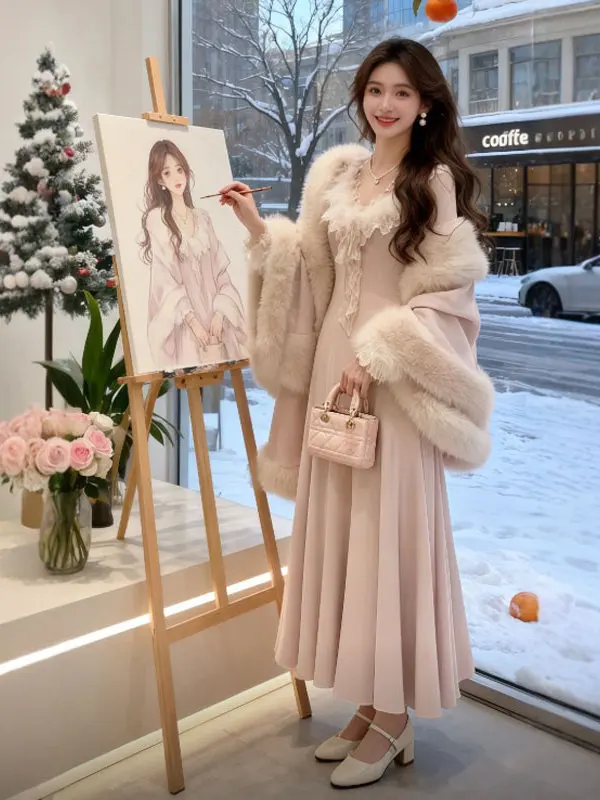 

Зимний комплект из двух предметов: шерстяное пальто и мягкая внутренняя кофта в стиле Rich Girl Fashion с длинными рукавами и V-образным вырезом, комфортный.