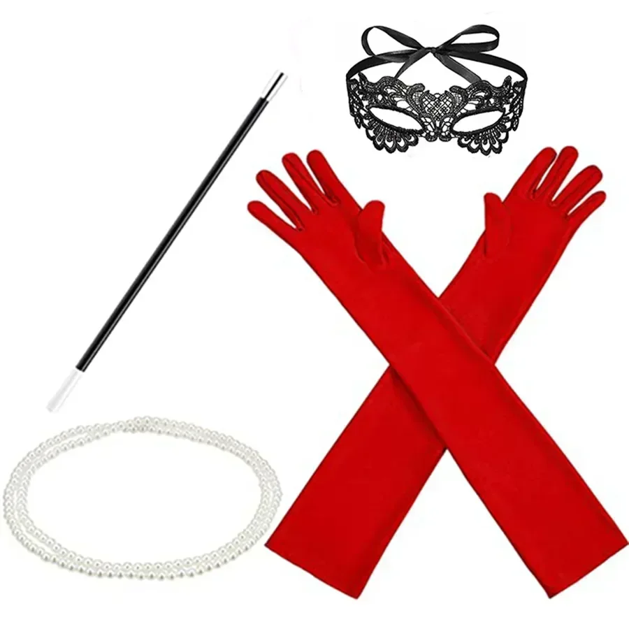 long red gloves and cigarette holder CRUELLA Deville De Vil Black White With Bangs Short Bob Heat Resistant Hair  Wig Cosplay Halloween Costume Party Wig