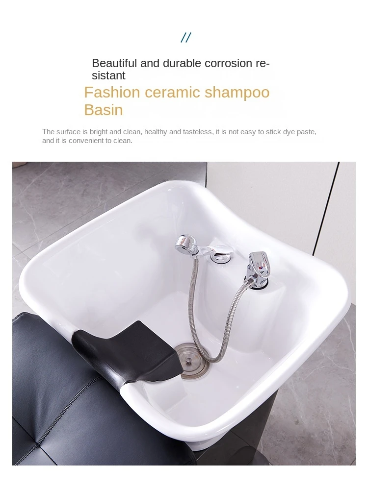 Lying Half Shampoo Flushing Bed Barber Shop Stainless Steel Ceramic Lying Half Shampoo Chair