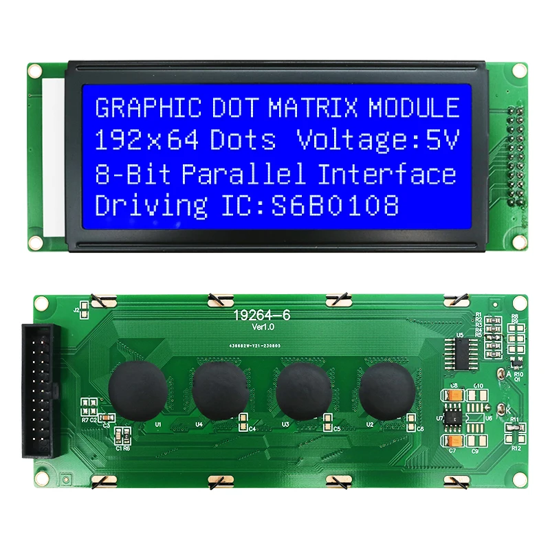 19264 graphic dot matrix screen 5V blue screen LCD display module interface with solder socket 192 × 64 instrument panel