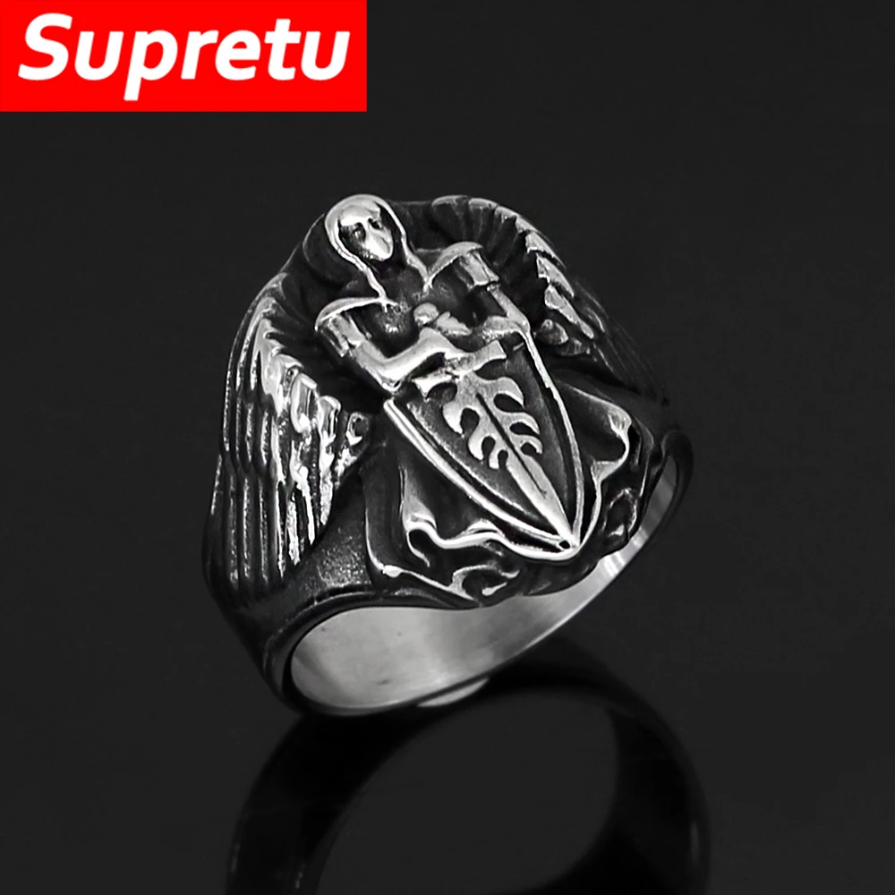 Punk Viking Knight Angel Wings Rings Men Antique Steel Norse Mythology Goddess Freya Ring Amulet Scandinavian Jewelry Male Gifts