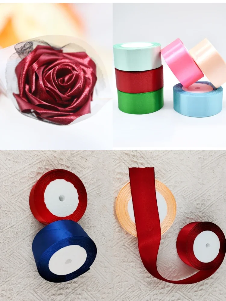 4cm Wired Ribbon Rose DIY Ribbon Ribbon Red Ribbon Cake Decoration with Christmas Bow Flowers Gift Packaging Length 22 Meters