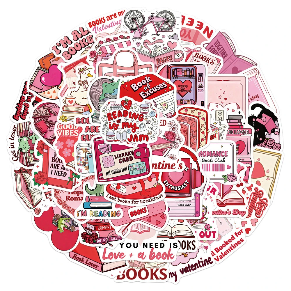 10/30/50 Stück Cartoon-Buchliebhaber-Valentinstag-Aufkleber Ästhetische Rosa Graffiti-Sticker für Scrapbook, Koffer, Handy, Niedliche Deko-Aufkleber