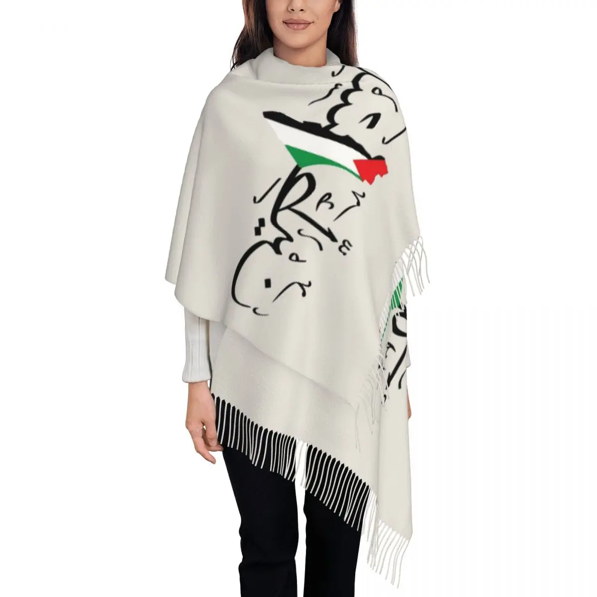 

Arabic Folk Kufiya Hatta Traditional Keffiyeh Pattern Shawl Wraps for Womens Winter Large Long Scarf Pashmina Tassel Scarves