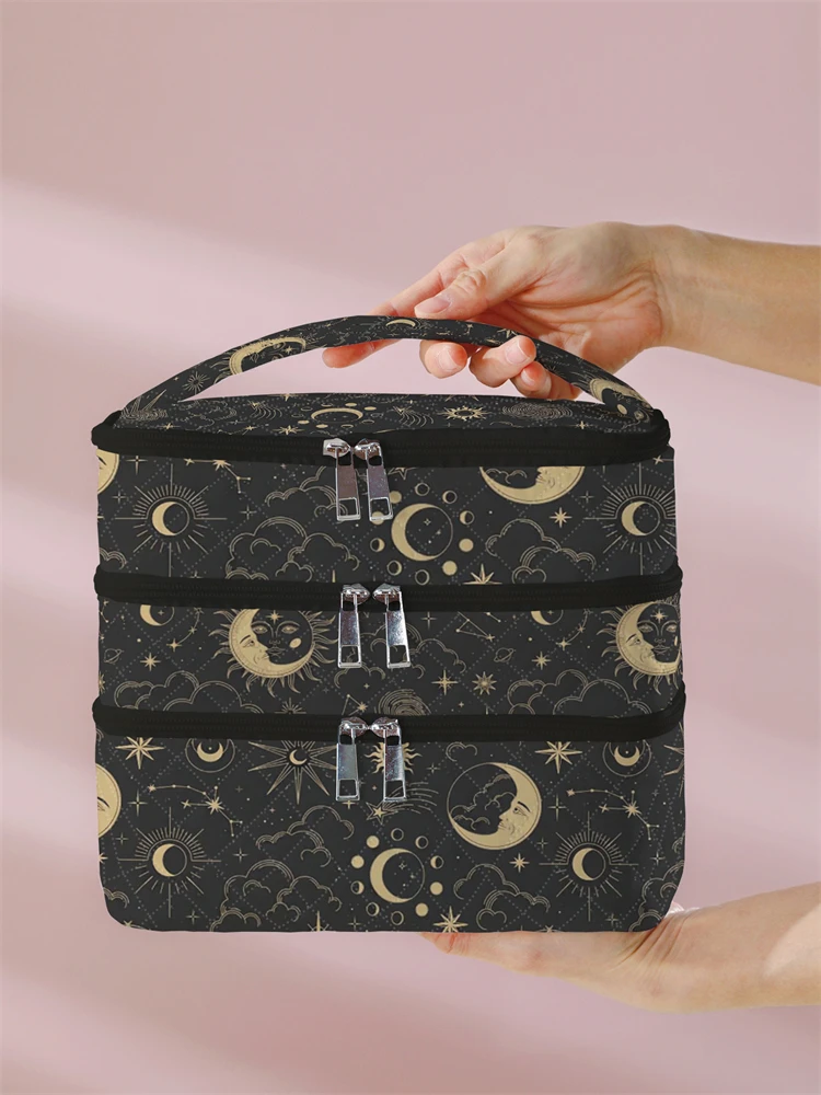 1Pc, Moon and Star Pattern 3-Layer Cosmetic Bag, Multi-Functional Makeup Management Bag, Bathtub Shower, Wallet, Portable Cosmetics, Lipstick, Brush, Skin Care Organizer 1Pc, Starry Sky Pattern 3-Layer Cosmetic Bag, Multi-Functional Makeup Management Bag, Bathtub Shower, Wallet, Portable Cosmetics, Lipstick, Brush, Skin Care Organizer
