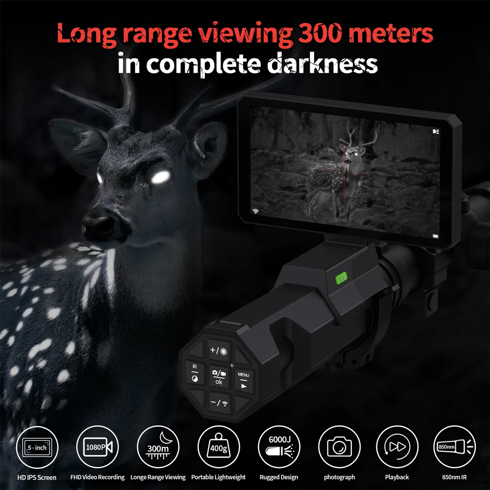 5 Inch IPS Screen 1080P Full HD Photo & Video Digital Rifle Scope 3x-10.5x WiFi Night Vision Clip on Built-in 850nm IR Light N9