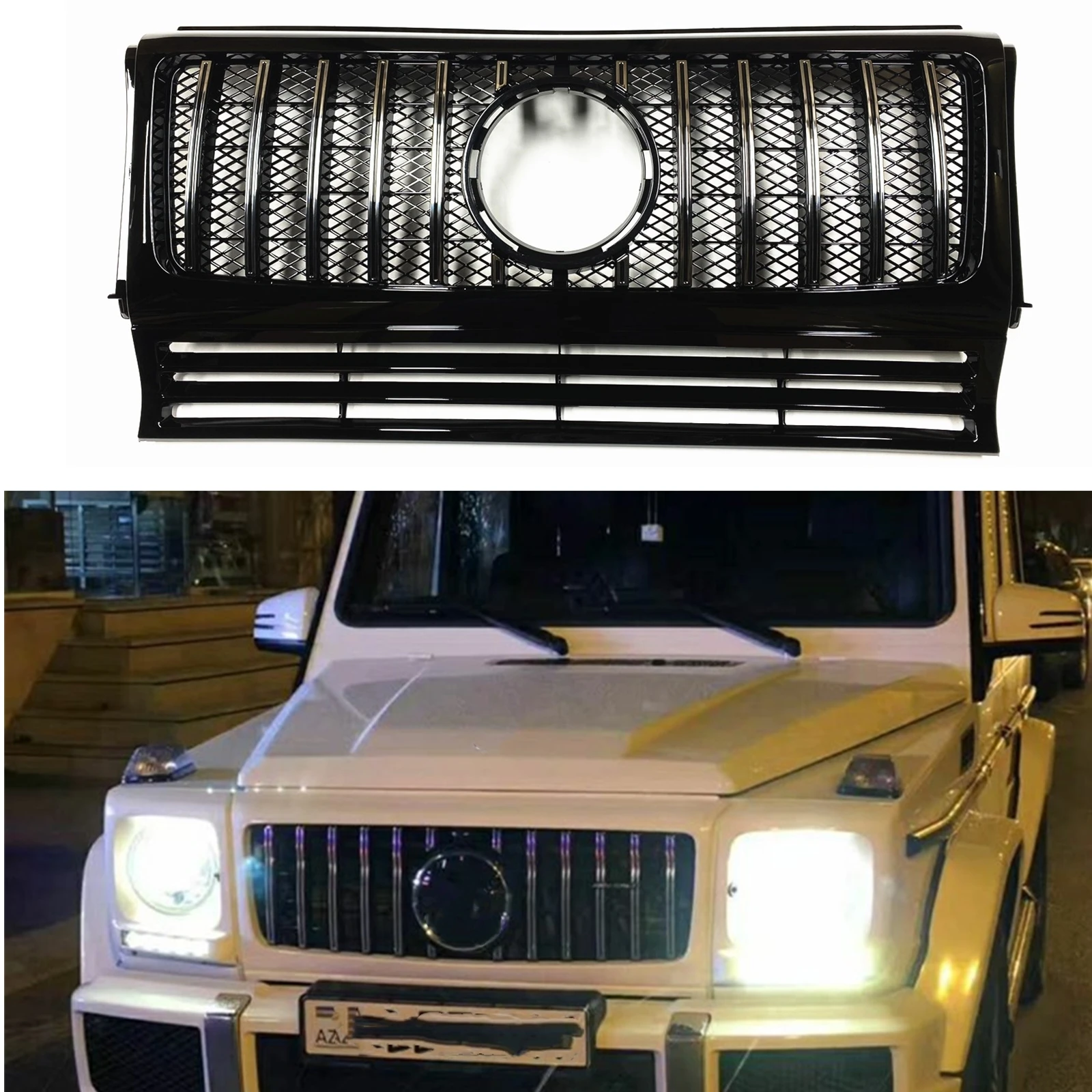 Front Grille Racing Grills For Mercedes Benz W463 G Wagon 1990-2017 G550 G500 Silver GT R Style Car Upper Bumper Hood Mesh Grid